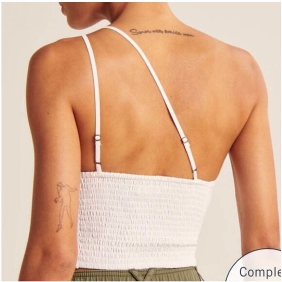 Abercrombie & Fitch White One-Shoulder Smocked Top Size Large - Picture 4 of 13